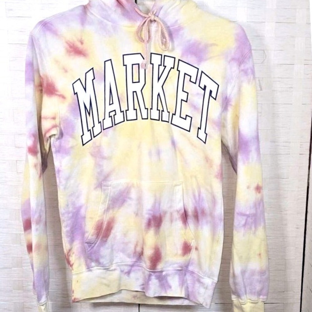 Market Pastel Tie Dye Hoodie Sweatshirt Yellow‎ Purple Pink Casual Size S